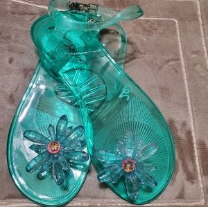 Betsey Johnson Women's Tabby Jelly Teal Flower Sandals